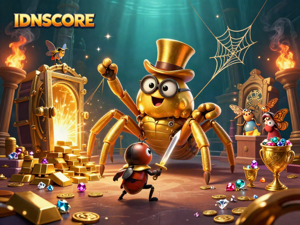 IDNSCORE showcases vibrant golden gaming elements engaging users in online slots.