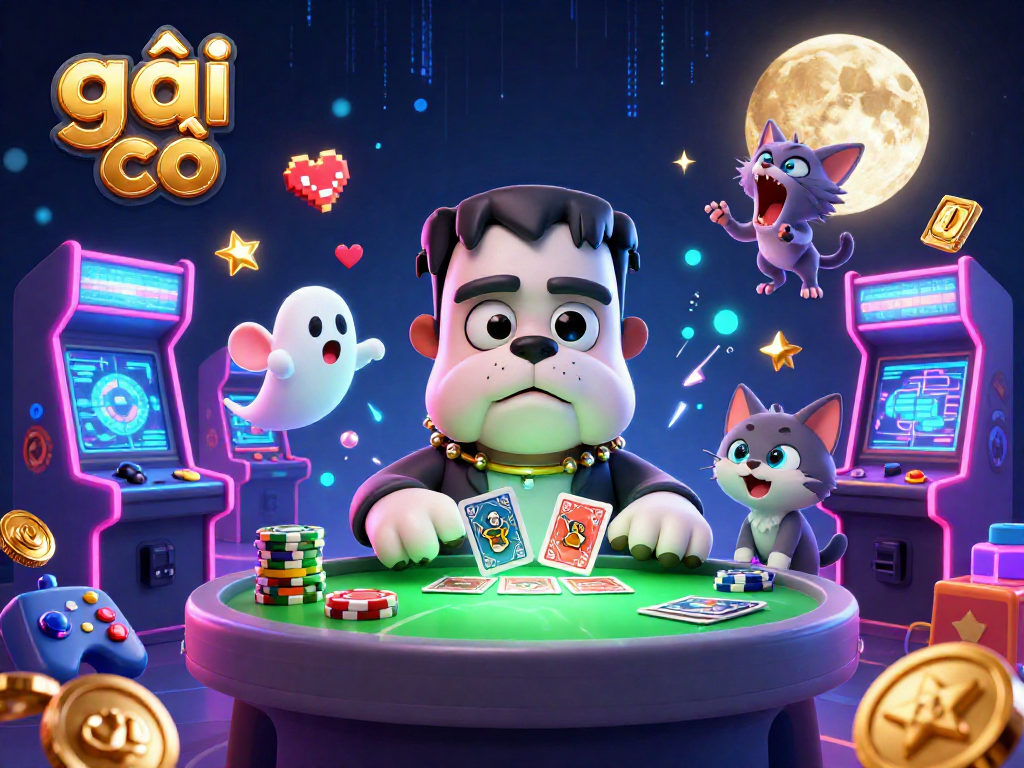 Các gái gọi tham gia trò chơi casino cùng với chó bulldog Frankenstein và mèo sói trong một khung cảnh kỳ bí.