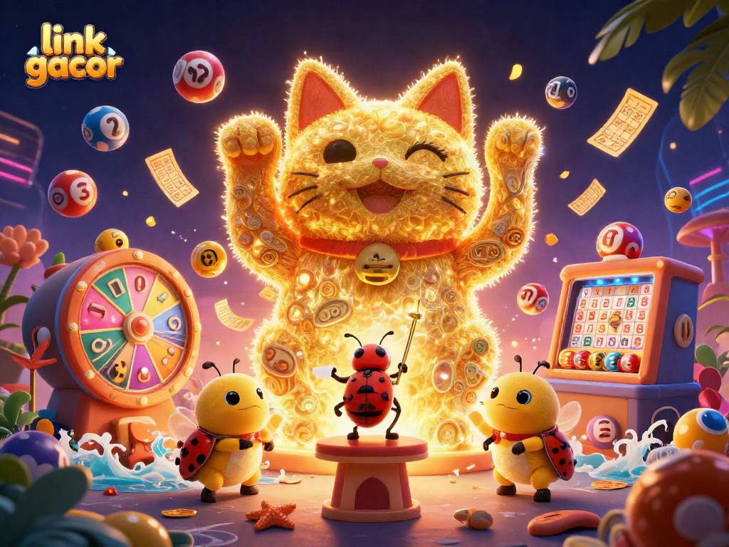 Experience the excitement of "link gacor" with this lively illustration showcasing gambling symbols and vibrant elements.