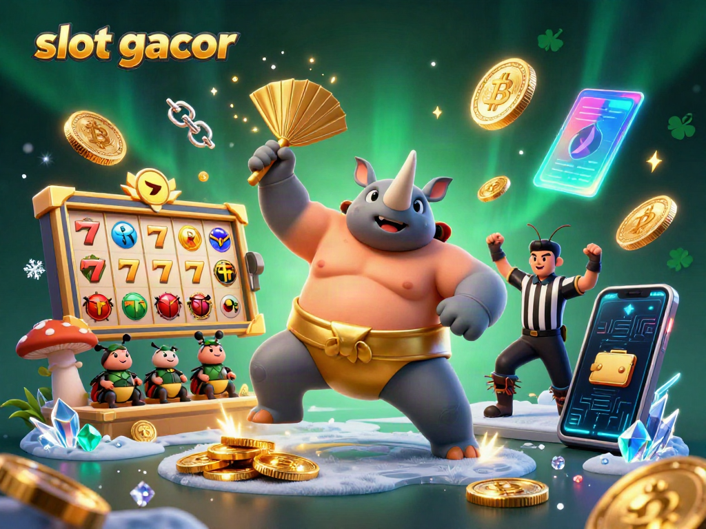 Experience slot gacor action in this vibrant illustration with beetle champions and golden coins.