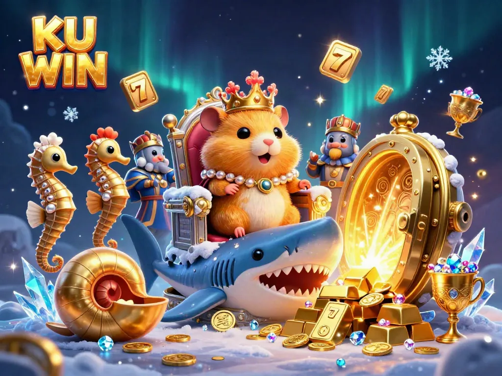 Spin the slots with KU WIN as the golden hamster king reigns over treasures and jackpot glory!
