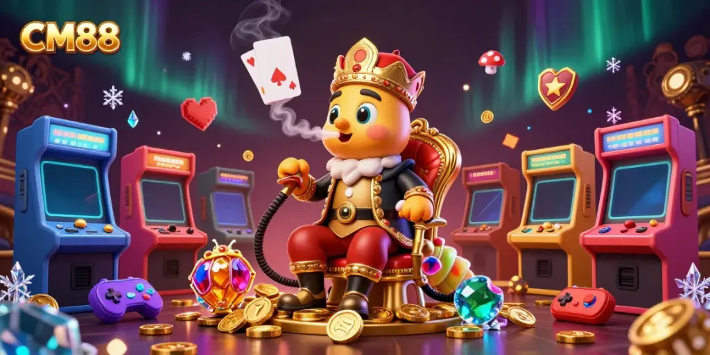 Experience thrilling casino moments with CM88, featuring vivid gaming elements and characters.