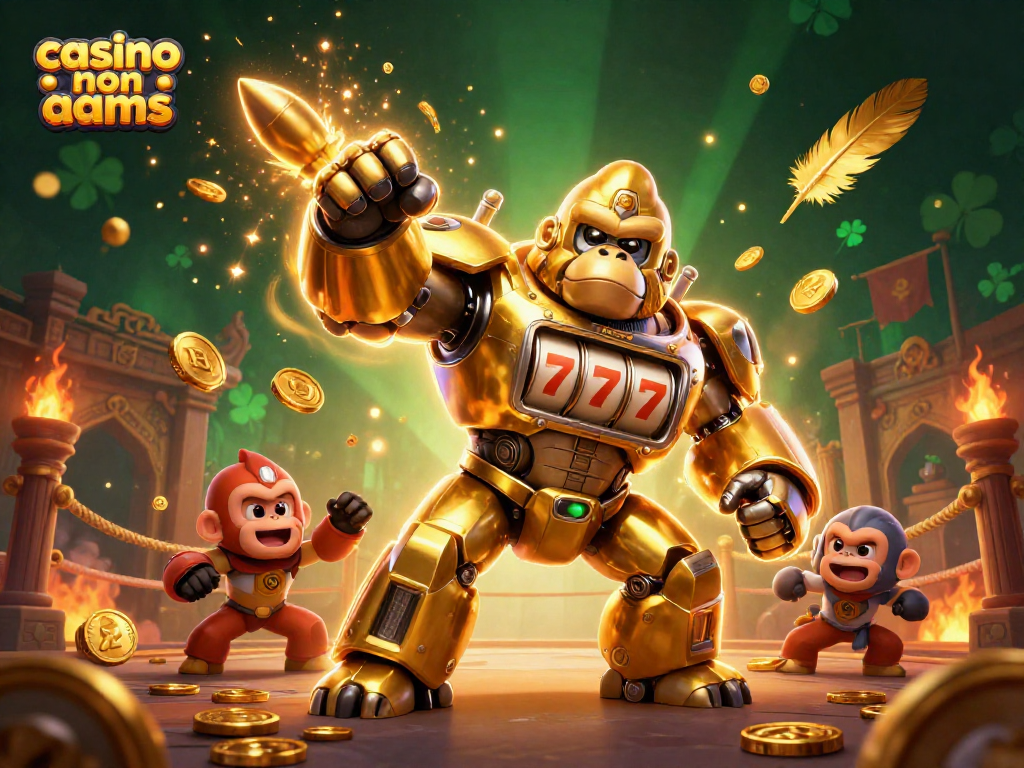 Gioca con il casino non AAMS e vinci fantastici premi in un'illustrazione di un gorilla meccanico d'oro.