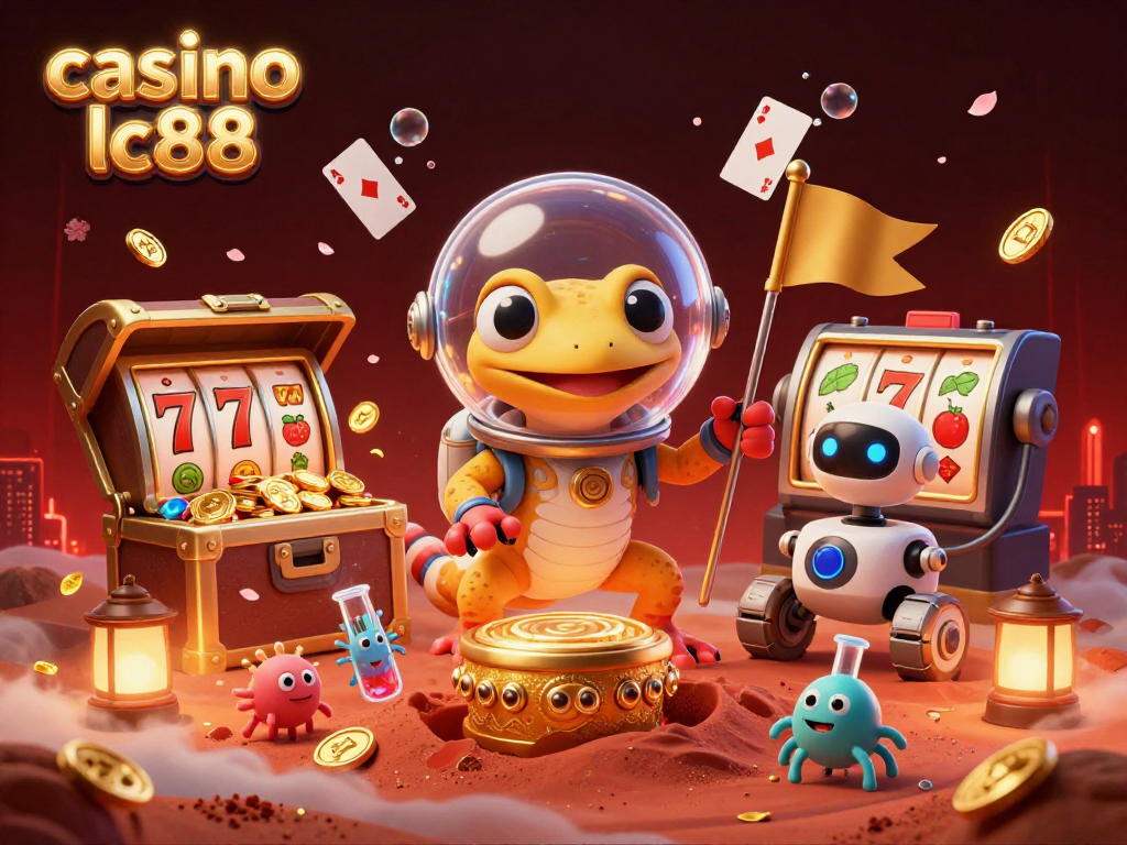 Experience thrilling moments at casino lc88 with a Martian gecko discovering gold and spinning slots.