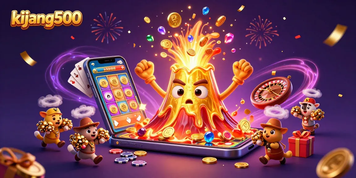 Engage with kijang500 as the golden volcano erupts treasures in a lively casino scene.