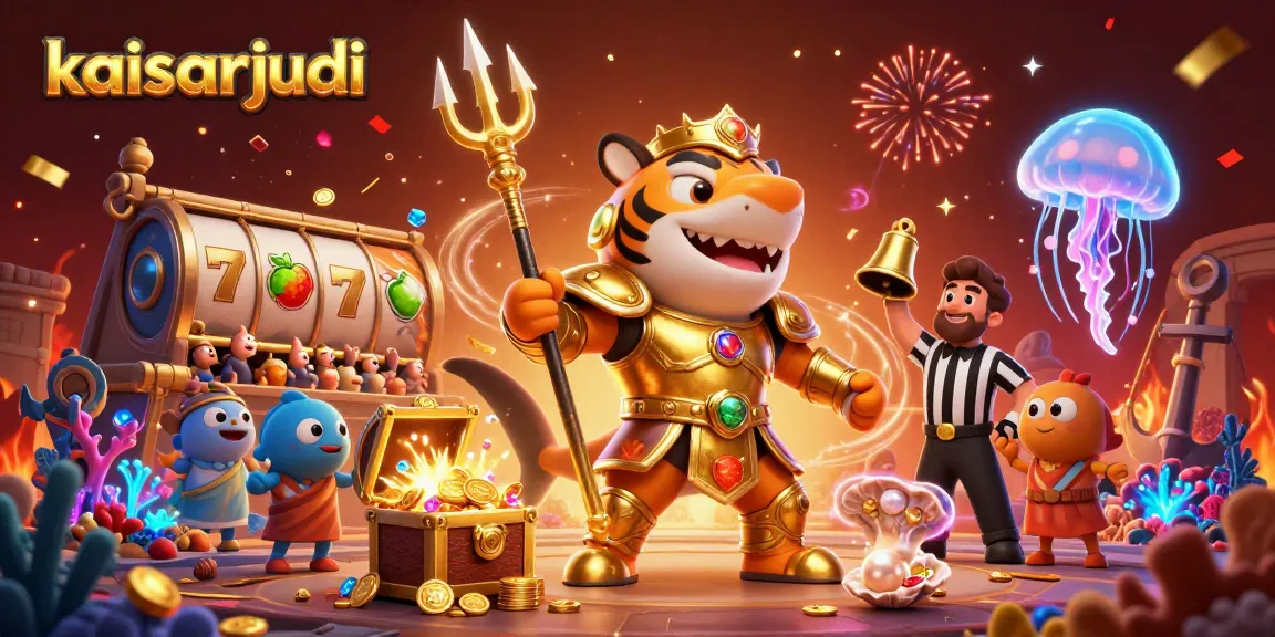 Engage in thrilling gameplay at kaisarjudi with vibrant underwater slots and a cheering crowd in a surreal scene.
