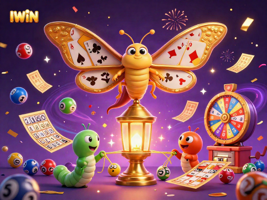 IWIN captures the thrill of winning with vibrant lottery balls and a magical casino atmosphere