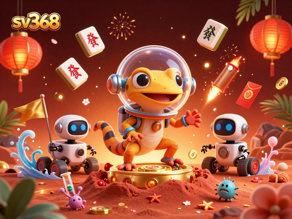Play and win big at sv368 with an exciting scene of a Martian gecko discovering a casino.