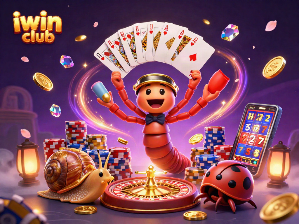 Experience the excitement of iwin club with a vibrant 3D casino scene featuring unique characters and dynamic gaming elements.