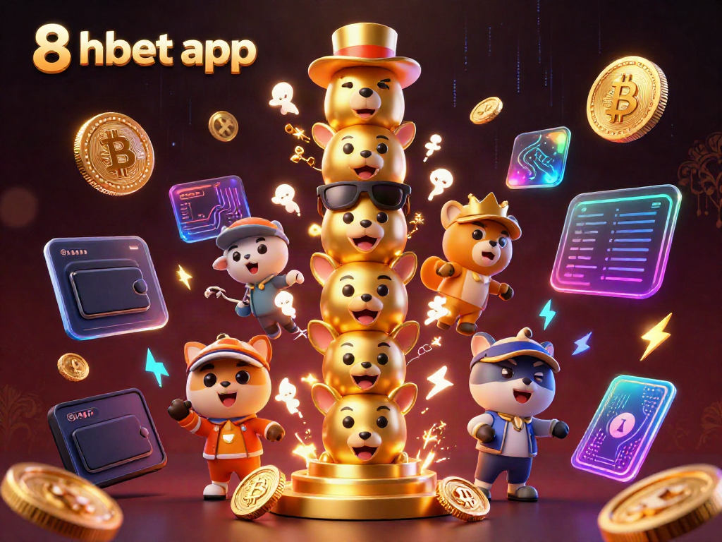 Experience thrilling gameplay with the 8xbet app, featuring vibrant 3D casino elements and crypto icons.