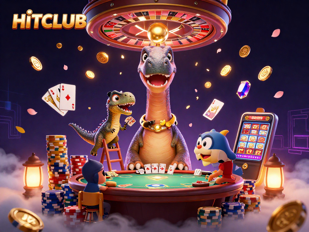 Engage in thrilling gameplay at HITCLUB, where a giant brontosaurus oversees the action like no other casino.